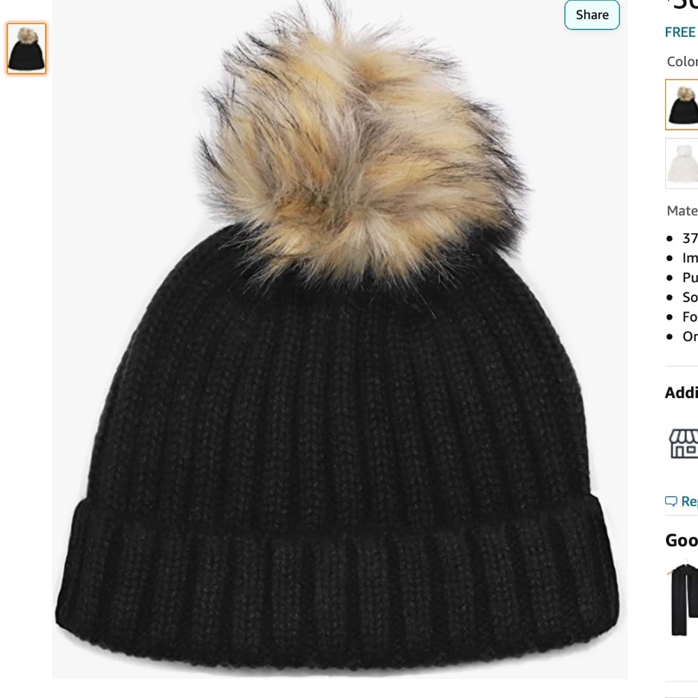 J. Crew Women's Faux Fur Pom-pom Beanie Hat